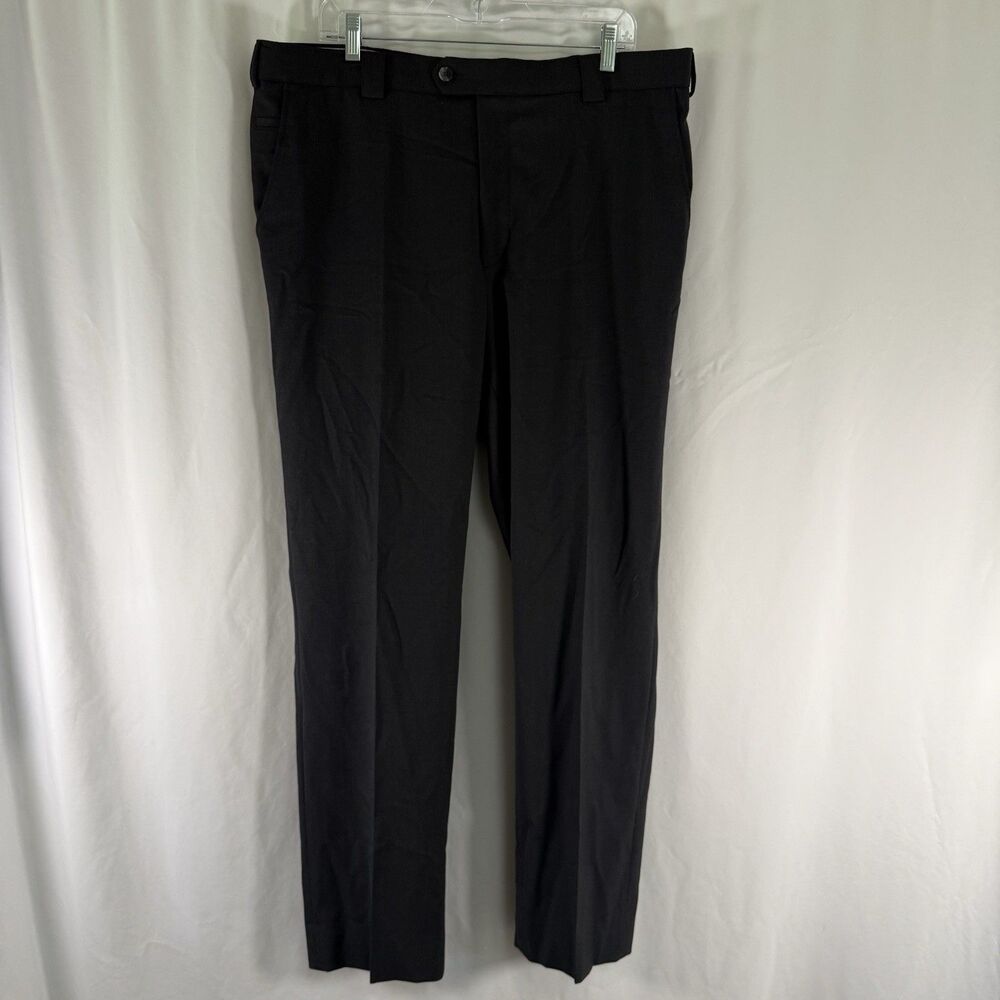 Meyer Wool Blend Dress Pants Men's 38x33 Dark Drey Flat Front Slash Pockets